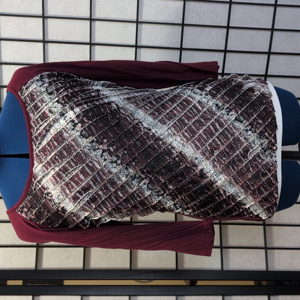 ACB, Size Small, Maroon with Maroon, White & Black Print Shirt